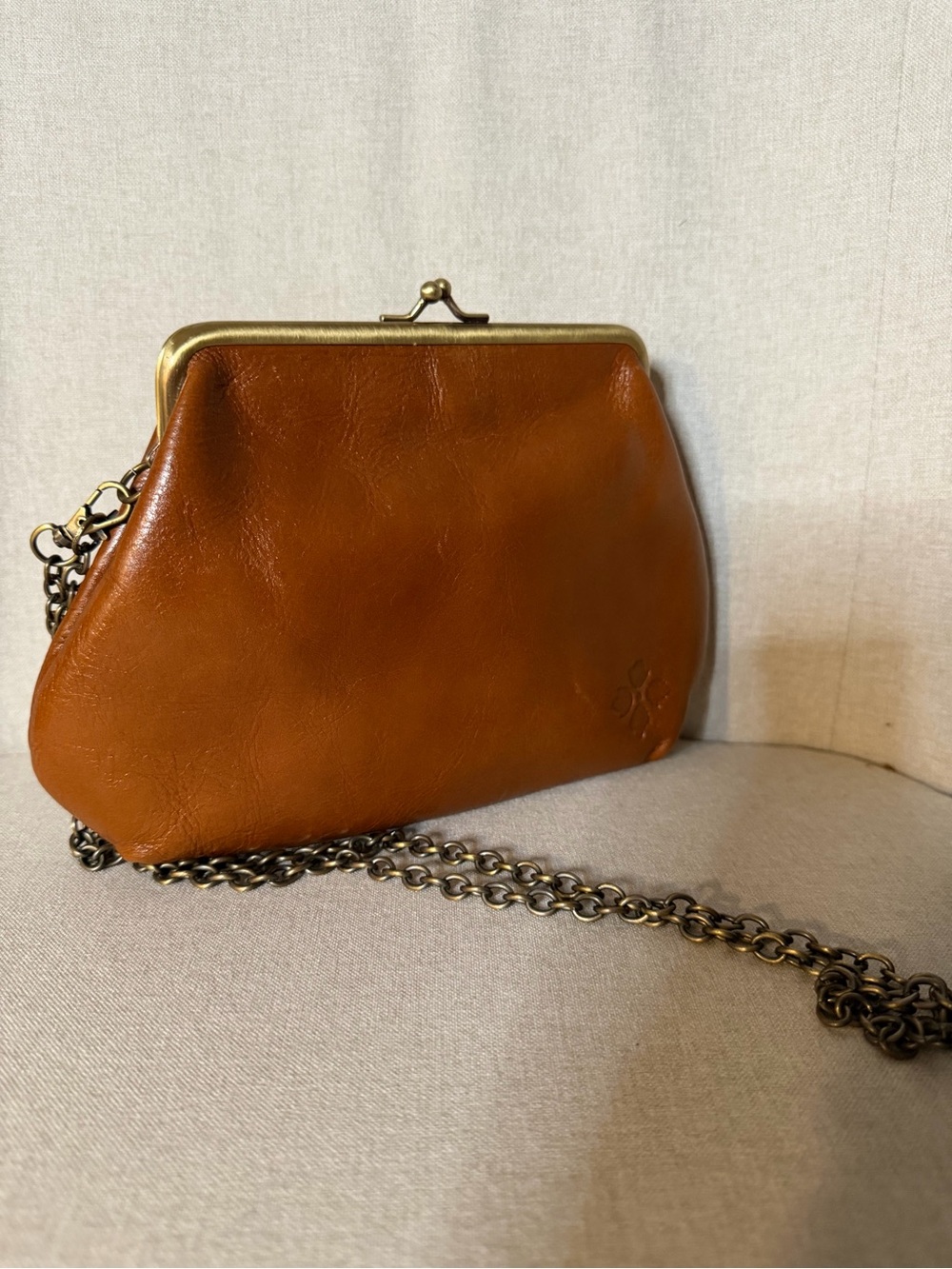 Patricia Nash Cognac Leather Kiss-Lock Chain Crossbody or clutch
